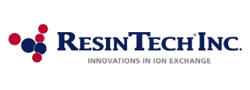 The ResinTech logo featuring serif dark blue font with red and blue dots
